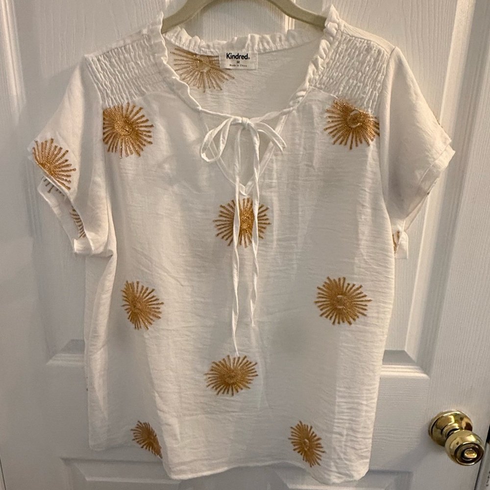 Kindred White Blouse with Gold Embroidery